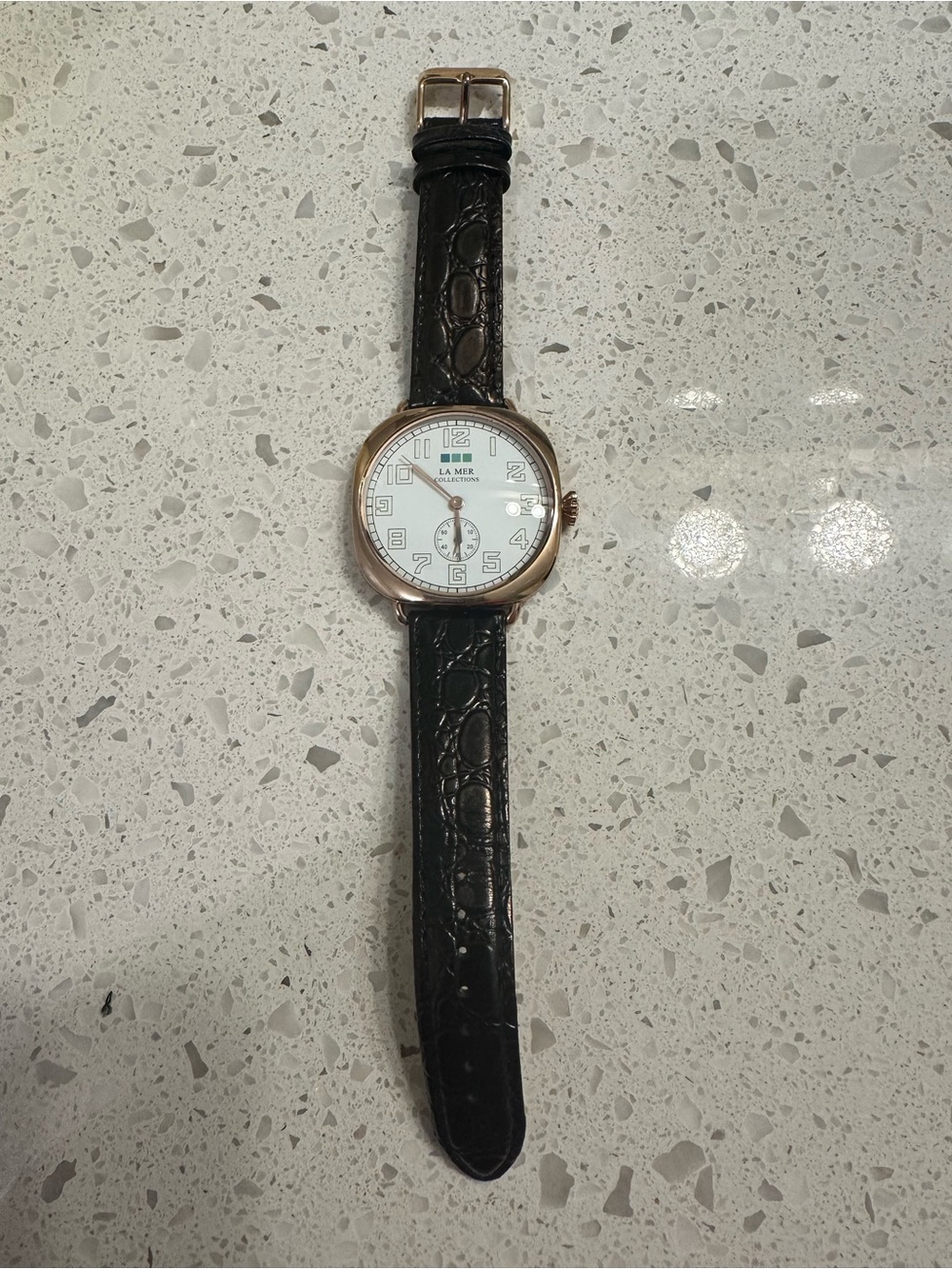 La Mer Collections Carpe Diem Women’s rose gold oversized watch black leather